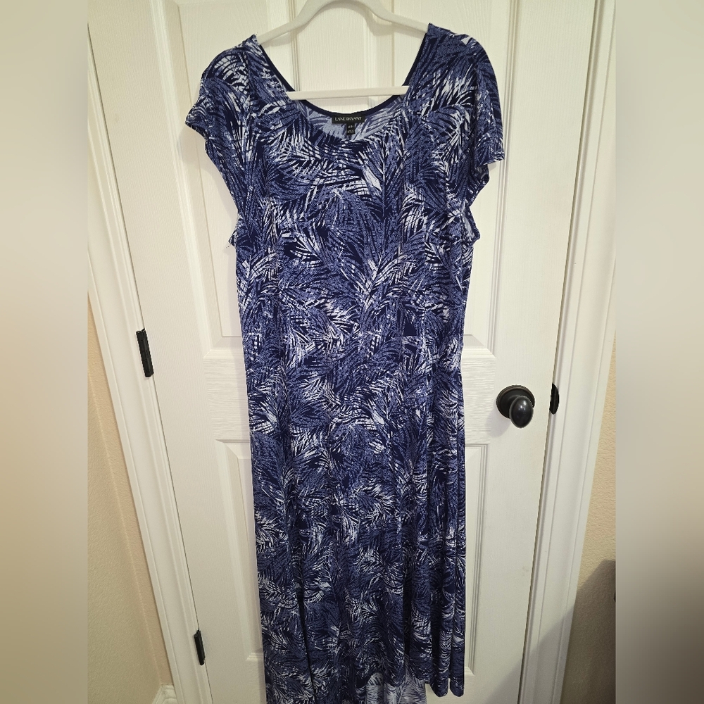 Lane Bryant Blue and White Leaf Print Dress